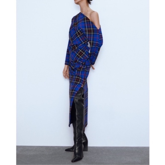 Zara Dresses & Skirts - ZARA NWOT Plaid Side Split Ruched Midi Skirt Bloggers‎ Favorite Size M